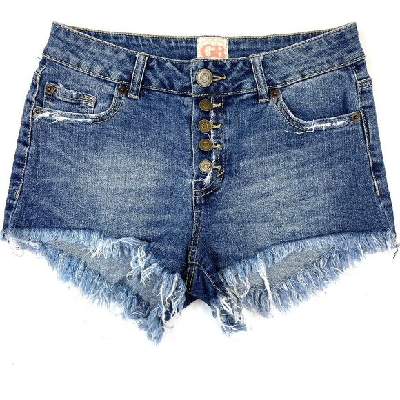 GB Denim - GB High Waist Raw hem Button Fly Stretchy Shorts